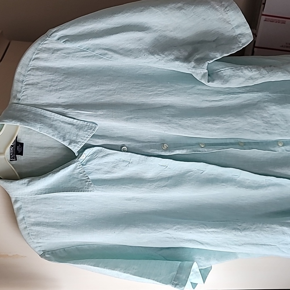 Lands End Mint Green 100% Linen Blouse